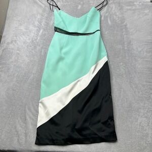 ABS by‎ Allen Schwartz Mint Green Colorblock Mesh Cutout Midi Dress Womens 12